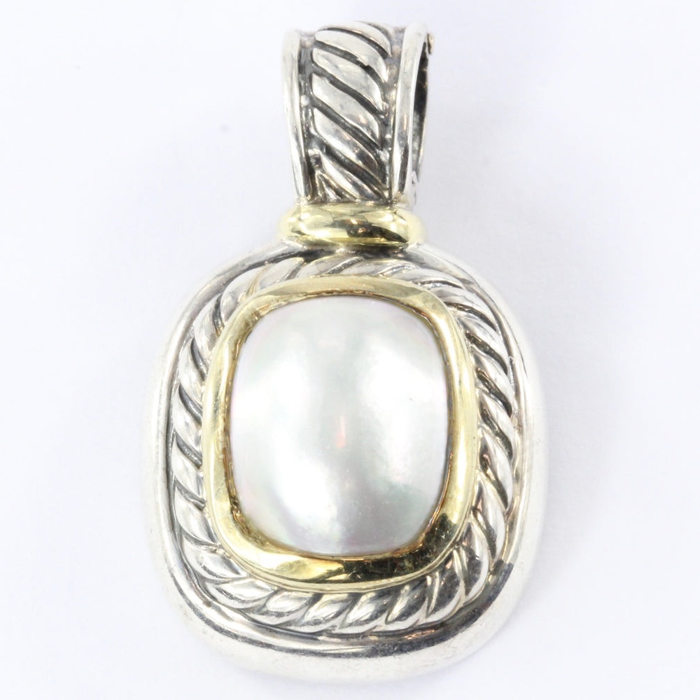 David Yurman Silver & Gold Mother-of-Pearl Cable Pendant